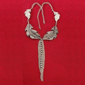 Long Feather Necklace - Silver Tone